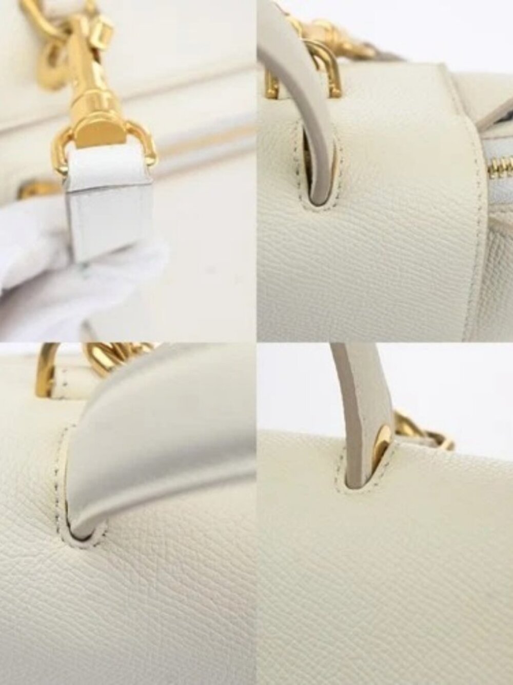 CELINE Logo Belt 2way Shoulder Hand Bag Leather White GHW Italy 29RL885 - Picture 10 of 16